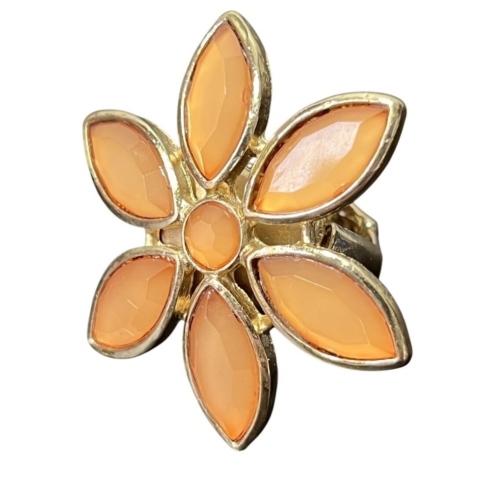 Chic Orange Petal Flower Stretch Ring Gold Tone‎ Fashion Jewelry Adjustable Size
